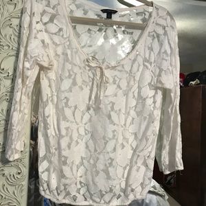 Floral white knit blouse